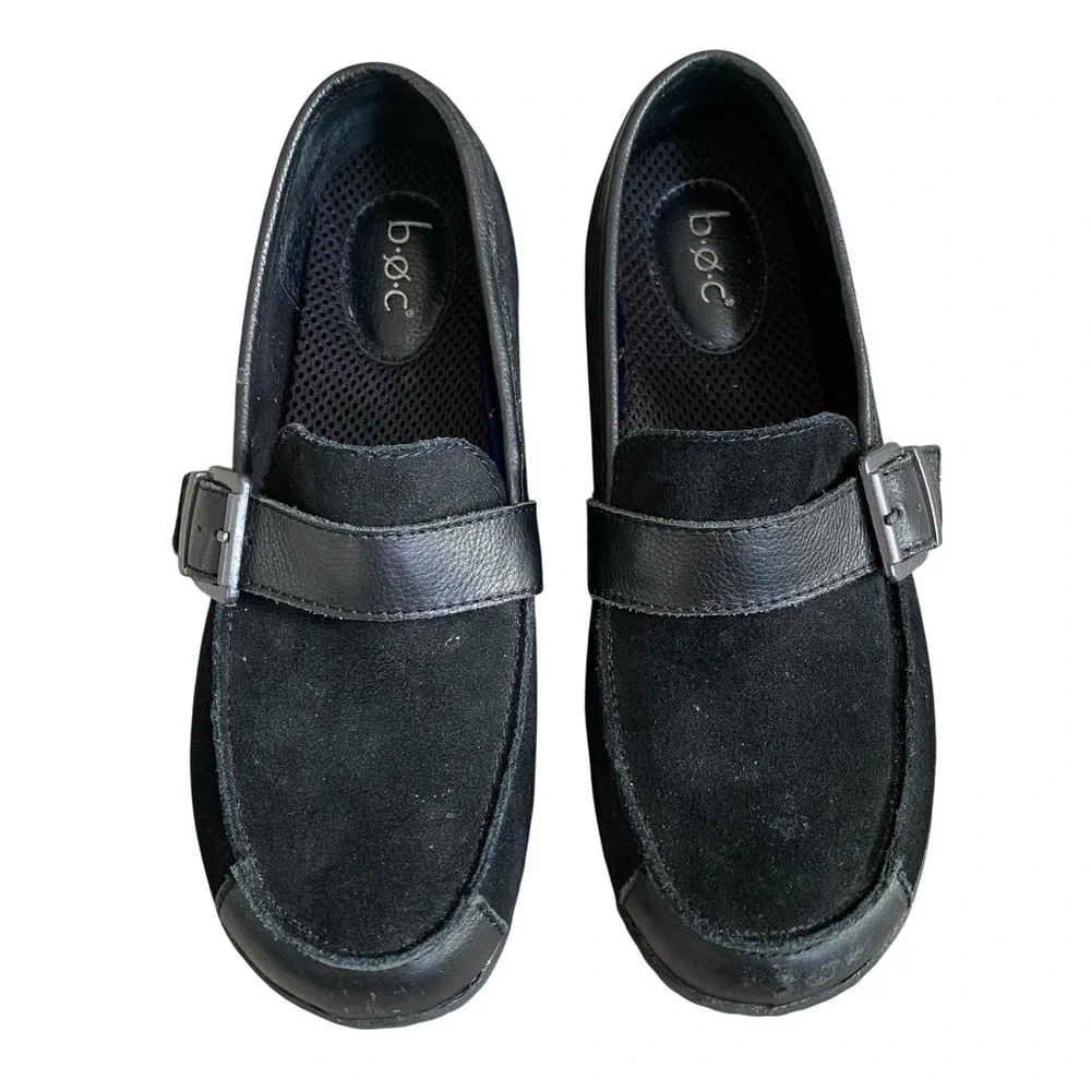 Born Erna Loafer Women 8.5 EU 39 Black Suede Leather Slip On Flat Comfort Casual